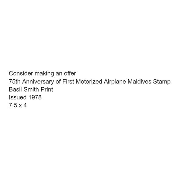Anniversary First Motorized Plane Maldives Stamp Basil Smith Print Issued 1978 - Picture 2 of 4